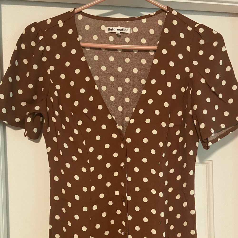 Reformation Brown Polka Dot Dress - Picture 2 of 5